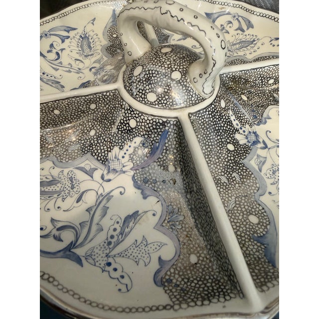 Exquisite pristine condition made in Italy , hand painted with botanical motif divided serving relish/appetizer/nut...