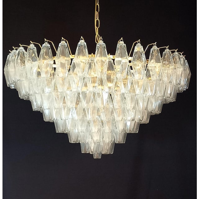 Art deco polyhedron chandelier, venini style, vintage 1960s. Handmade, blown murano polyhedron glass. Maestrale polyhedron...