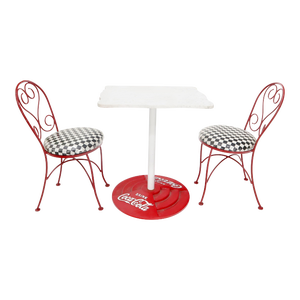 Two Chairs Cast Iron Marble-Top Table Coca-Cola Dinette Ice Cream Set Cafe Table - 3 Pieces