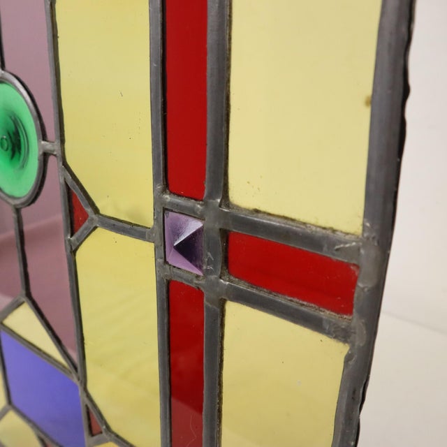 Glass Large Colorful Stained-Glass with Medallion For Sale - Image 7 of 18