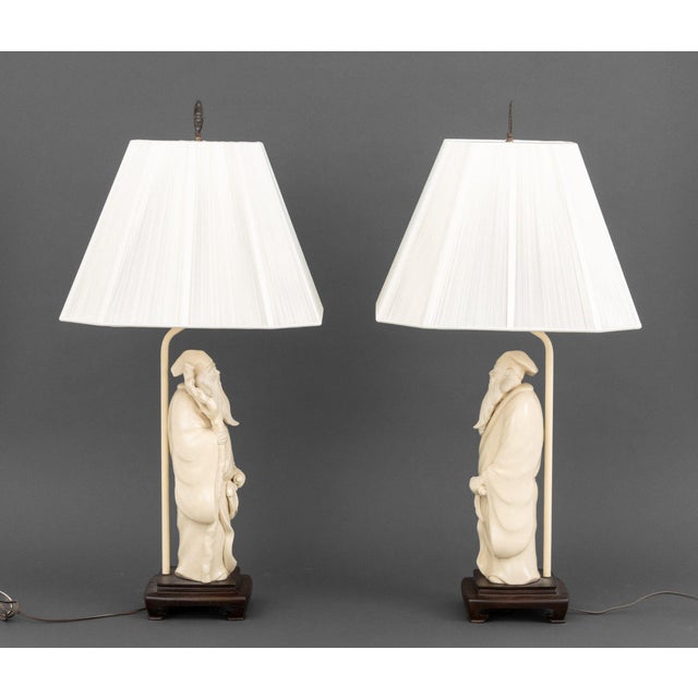 James Mont Style Figural Ceramic Table Lamps, Pair For Sale - Image 11 of 14