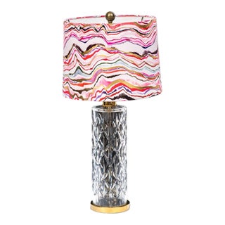 Vintage Waterford Cut Crystal Table Lamp With Custom Agate Drum Shade For Sale
