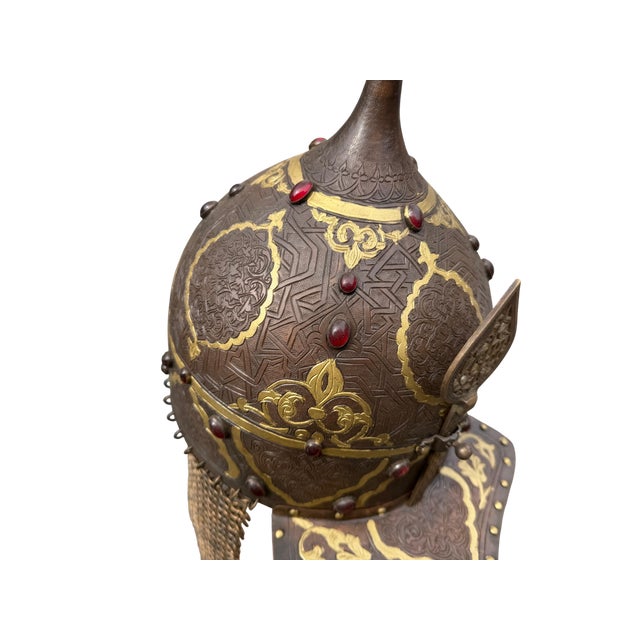Jeweled Engraved Copper Helmet For Sale - Image 12 of 15
