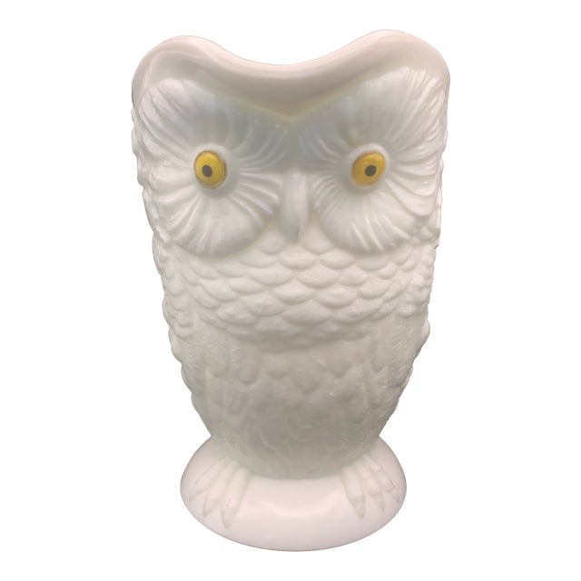 Antique Eapg 19th Century Opaque White Milk Glass Owl Pitcher For Sale