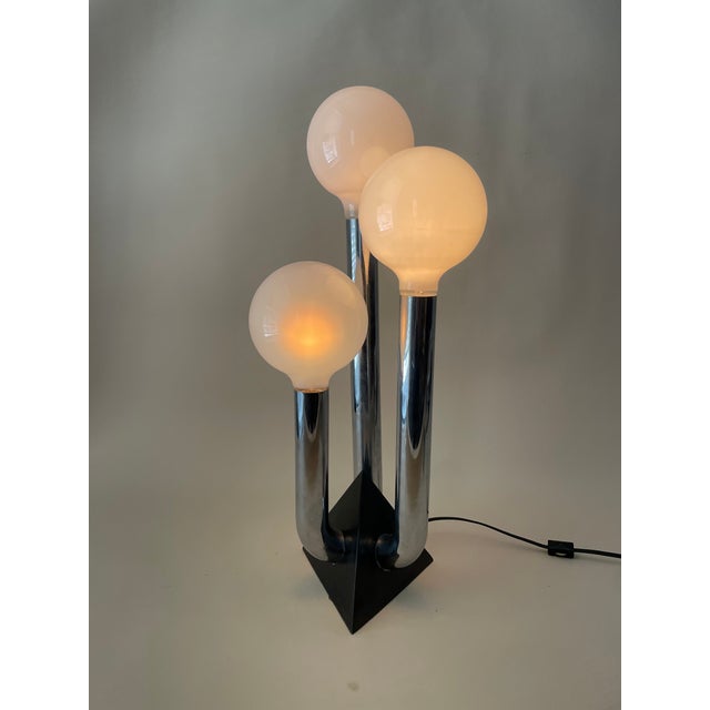 Vintage Space Age Three Globe Chrome and Triangle Lamp For Sale - Image 4 of 6