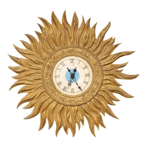 Mid 20th Century Spanish Gold Sunburst Wall Clock