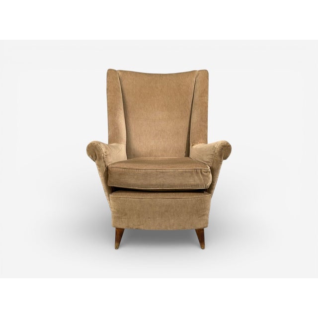 Paolo Buffa Style, Wingback Lounge Chairs, Fabric, Wood, Italy, 1950s For Sale - Image 9 of 11