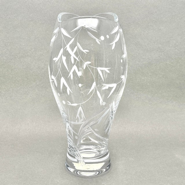 Late 20th Century Vintage Lenox “Opal Innocence” Crystal Vase With Etched Vine Design and Scalloped Rim For Sale - Image 5 of 11
