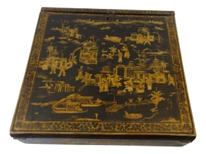 Asian Black and Gold Lacquer Writing Case