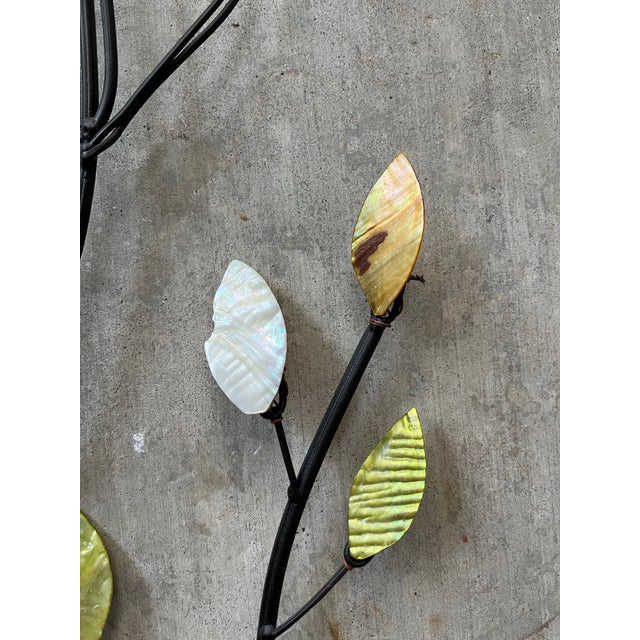 2010s Curtis Jere-Style Wrought Iron Mother of Pearl Leaves Branches Wall Hanging For Sale - Image 5 of 12
