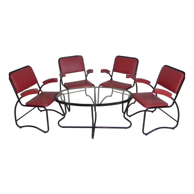 Bauhaus Armchairs and Coffee Table with Tubular Frame, 1950s, Set of 5 For Sale