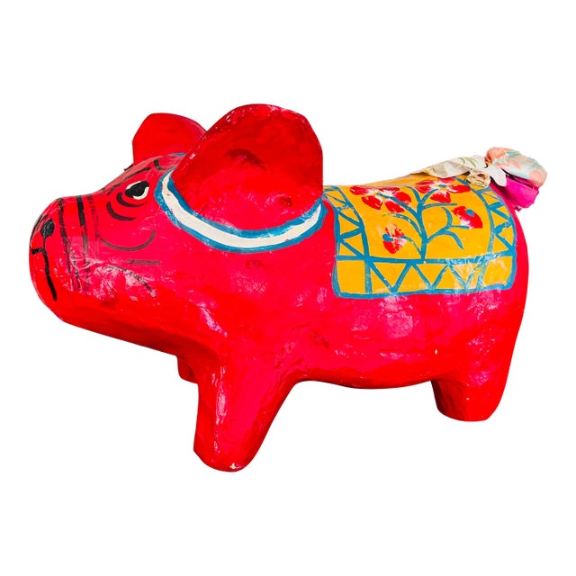 Vintage Paper Mache Piggy Bank Made in Mexico For Sale