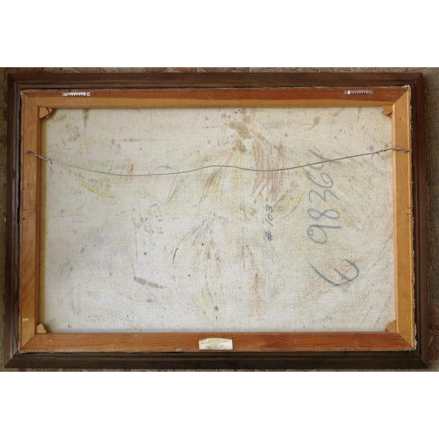 Textile 1960s "Fisherfolk" Maritime Oil Painting by Moshe Katz, Framed For Sale - Image 7 of 8