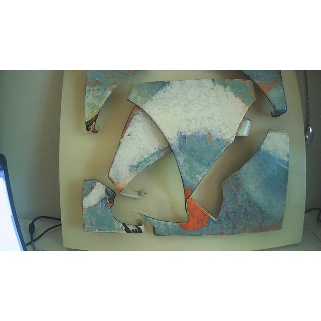 Early 21st Century Unique 3-D Brutalist MCM Metal Wall Art Collage Mounted on Wood Frame, Signed For Sale - Image 5 of 17