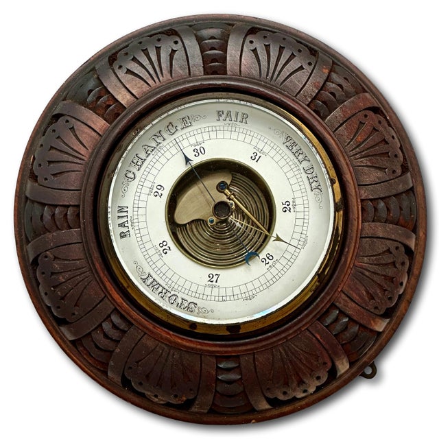 Nice Quality Antique European Hand Carved Walnut Wall Barometer - Circa Late 19th Century For Sale - Image 13 of 17
