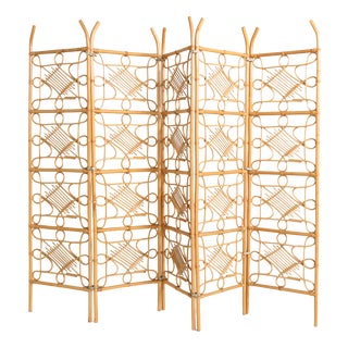 Rattan 5-Panel Screen, Scandinavia, 1960s For Sale