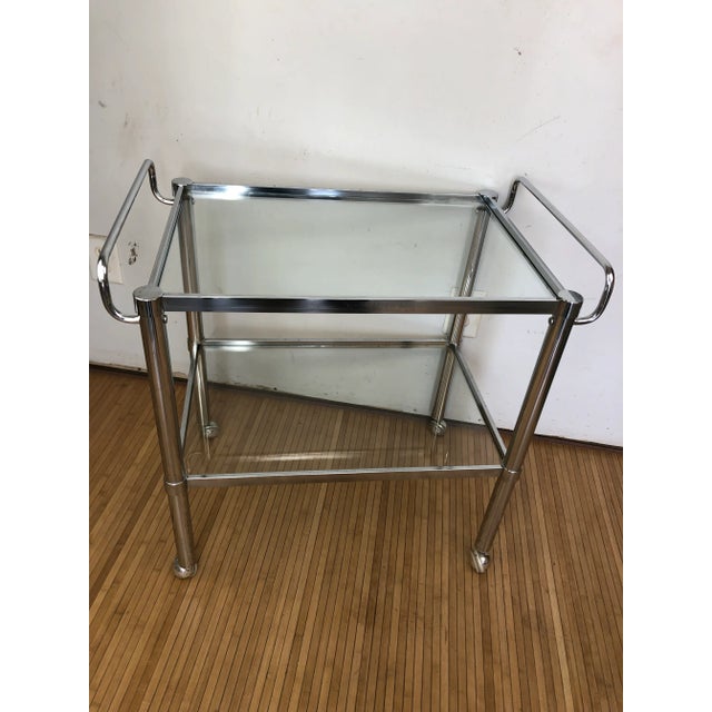 Vintage Mid-Century Glass and Chrome Bar Cart For Sale In Raleigh - Image 6 of 6