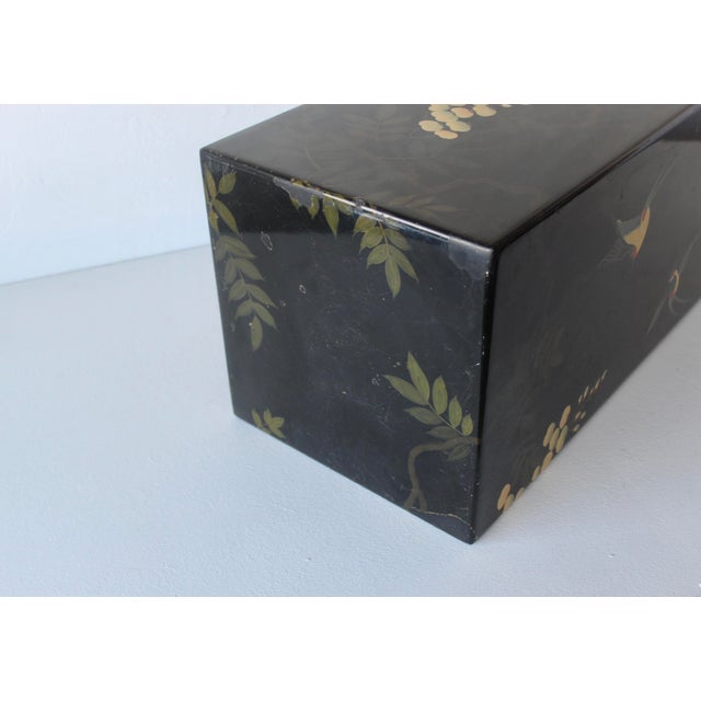 1970s Asian Floral Black Lacquered Pedestal Plant Stand For Sale - Image 15 of 18