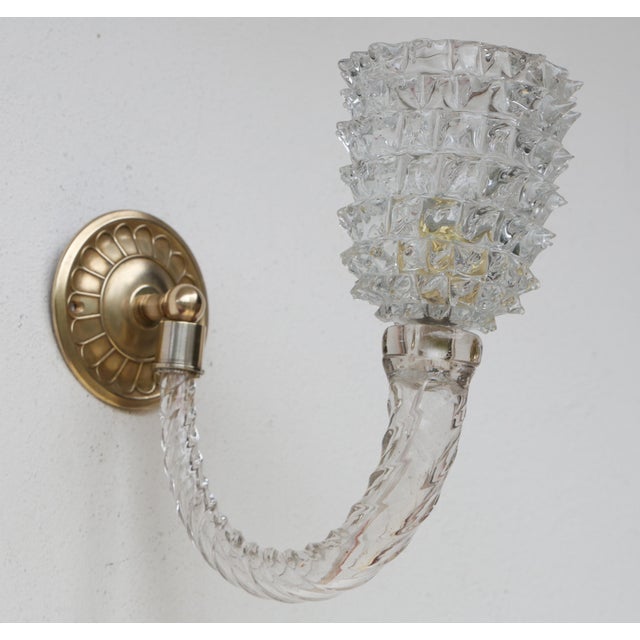 1950s 1950s Art Deco Wall Light in Murano Rostrato Glass by Barovier E Toso - Set of 2 For Sale - Image 5 of 12