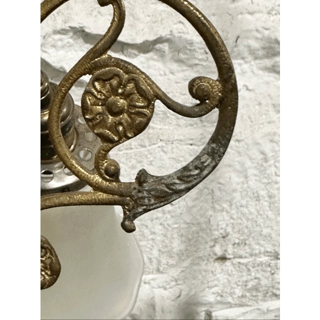 Metal Vintage Art Nouveau Style Filigree Brass 4 Arm Gas Chandelier For Sale - Image 7 of 10