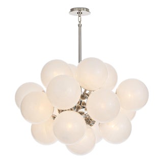 Shine Globe Chandelier, Polished Nickel with Swirl Glass For Sale