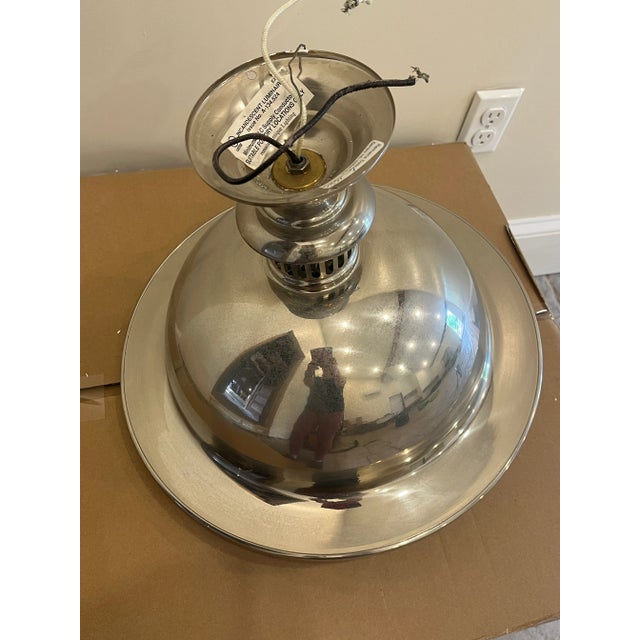 Remains Lighting Orson Pendant Semi Flush Mount, Stainless, Milk Glass, Rare For Sale - Image 11 of 14