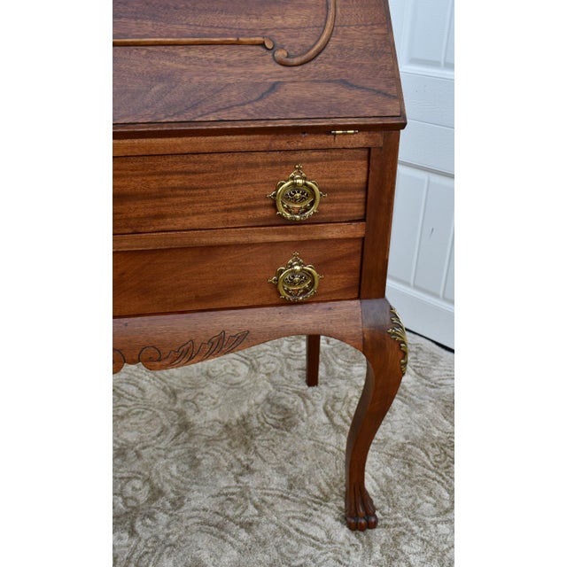 French Country Antique Country French Style Mahogany Slant Front Desk W/Brass Gallery Top For Sale - Image 3 of 12