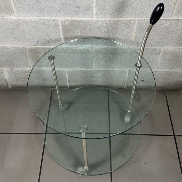 Circular Crystal Bar Cart with Two-Tiers and Chromed Metal For Sale - Image 5 of 11