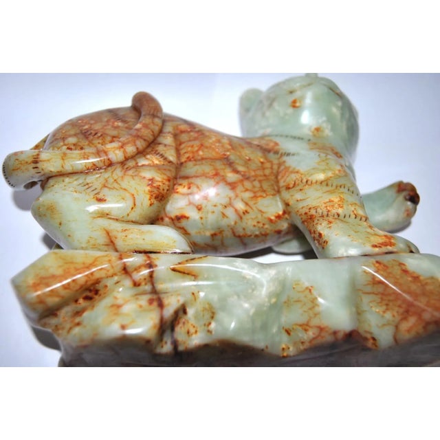 1920s Antique Jade Green Alabaster Cat Sculpture Buddhist Temple For Sale - Image 5 of 12