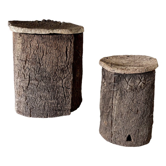 Antique Artisan Made Cork Side Tables, Portugal, 1890s, Set of 2 For Sale