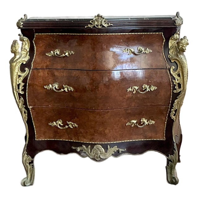 Vintage Regency Burl and Ormolu Chest of Drawers For Sale