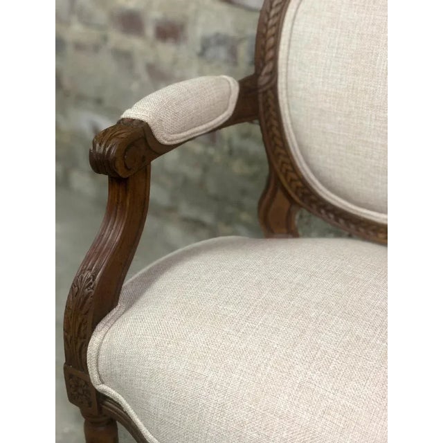 Louis XVI Style Carved Walnut Armchair with Beige Upholstery For Sale - Image 9 of 11