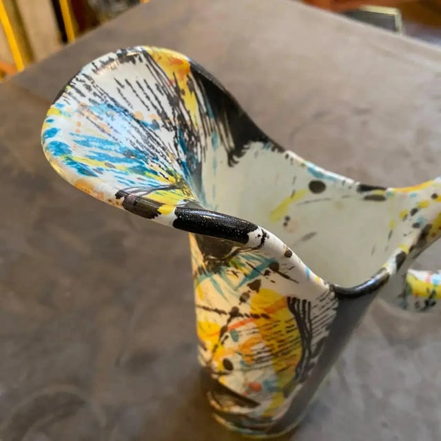 Mid-Century Modern 1980s Modernist Hand-Painted Ceramic Jug Vase by M Carbone Per Ceramica Castelli For Sale - Image 3 of 13