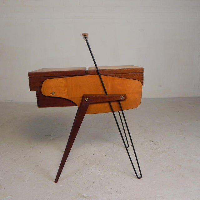 Vintage Foldable Sewing Box with Slanted Legs, 1950s For Sale - Image 14 of 18