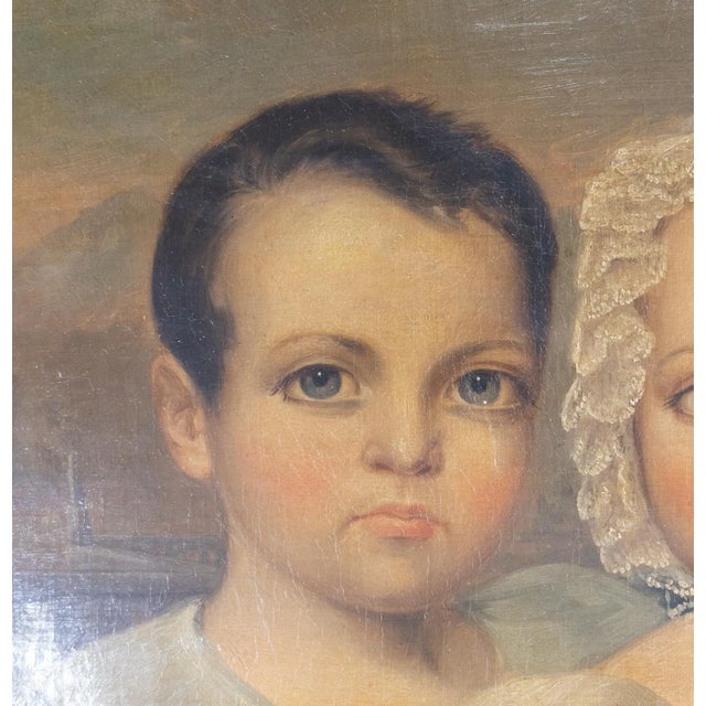 Mid 19th Century American Folk Art Americana Portrait Painting of Brother and Sister For Sale - Image 5 of 12