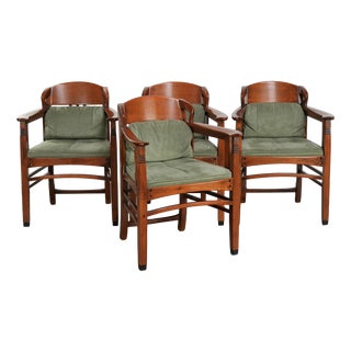 Art Nouveau Jugendstil Dining Chairs with Suede Upholstery from Schuitema, Set of 4 For Sale