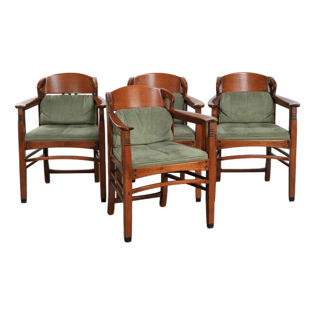 Art Nouveau Jugendstil Dining Chairs with Suede Upholstery from Schuitema, Set of 4 For Sale
