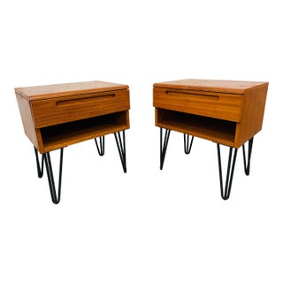 Vintage Danish Modern Teak Hairpin Nightstands - Set of 2 For Sale