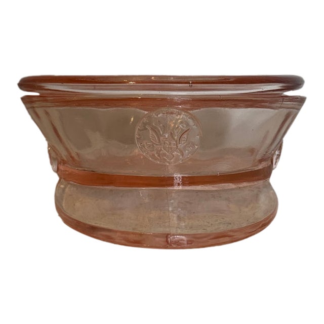 Early 20th Century Pink Pressed Glass Military Cap Covered Powder Box For Sale