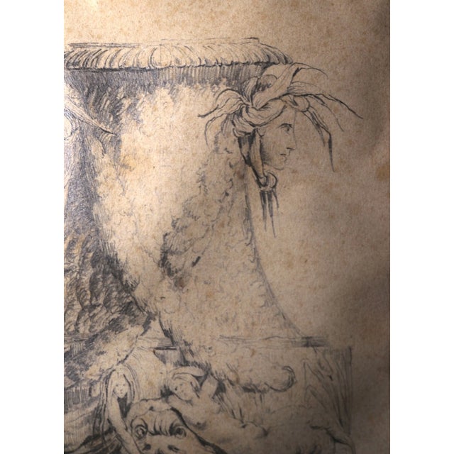 Antique Original 18th Century Figural Garniture Ornamental Urn Planter Drawing For Sale - Image 9 of 12