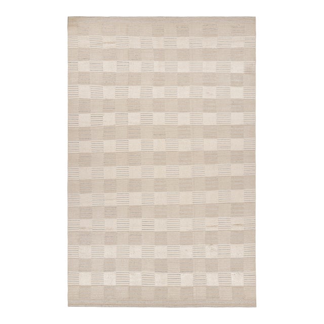 Oversized Rug & Kilim’s Scandinavian Style Rug in Beige With Geometric Patterns For Sale
