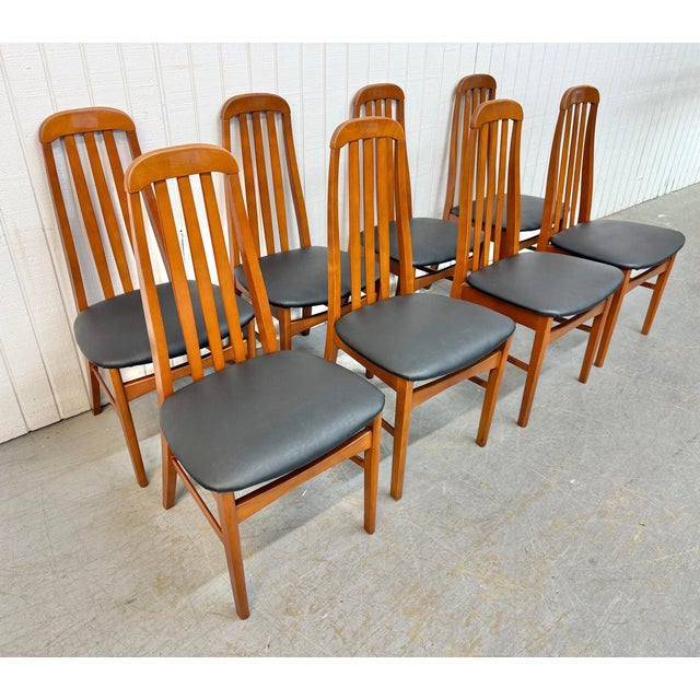 Wood Vintage Danish Modern Eva Style Teak Dining Chairs - Set of 8 For Sale - Image 7 of 7