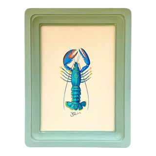 Original Hand-Painted Lobster Painting in a Hand-Painted Frame For Sale