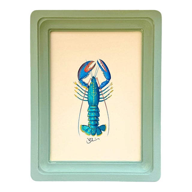 Original Hand-Painted Lobster Painting in a Hand-Painted Frame For Sale