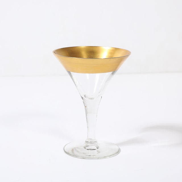 Set of 12 Mid-Century Modernist Gilt Rimmed Coupe Glasses by Dorothy Thorpe For Sale - Image 9 of 16