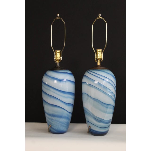 Mid 20th Century Seguso Style Wave Murano Lamps - a Pair For Sale - Image 9 of 12
