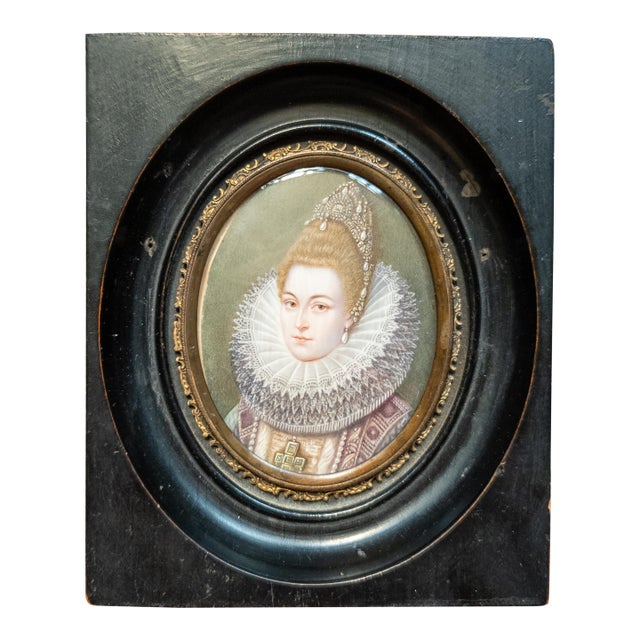 19th Century Miniature Water Portrait of Isabella Clara Eugenia After Frans Pourbus For Sale