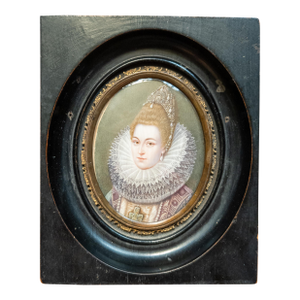19th Century Miniature Water Portrait of Isabella Clara Eugenia After Frans Pourbus