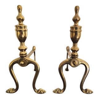 Pair of Handmade Italian Solid Brass Fireplace Andirons For Sale
