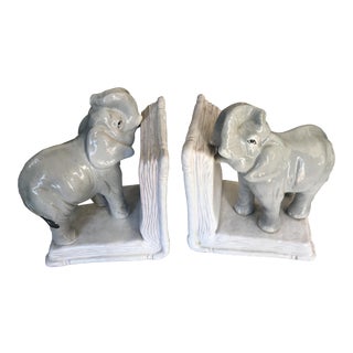 Italian Ceramic Elephant Bookends - a Pair For Sale